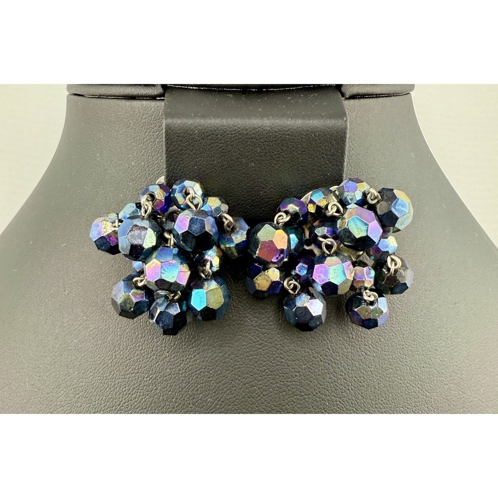 WESTERN GERMANY AURORA BOREALIS RHINESTONE BEADED CLIP ON EARRINGS SET J0050